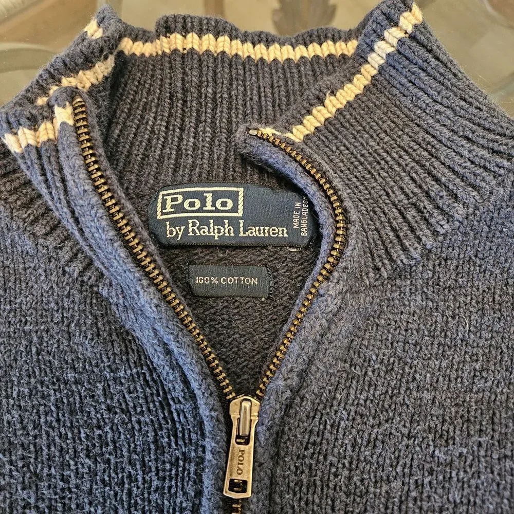 Polo Ralph Lauren 100% Cotton Blue Men's Quarter Zip Sweater Measures‎ XL